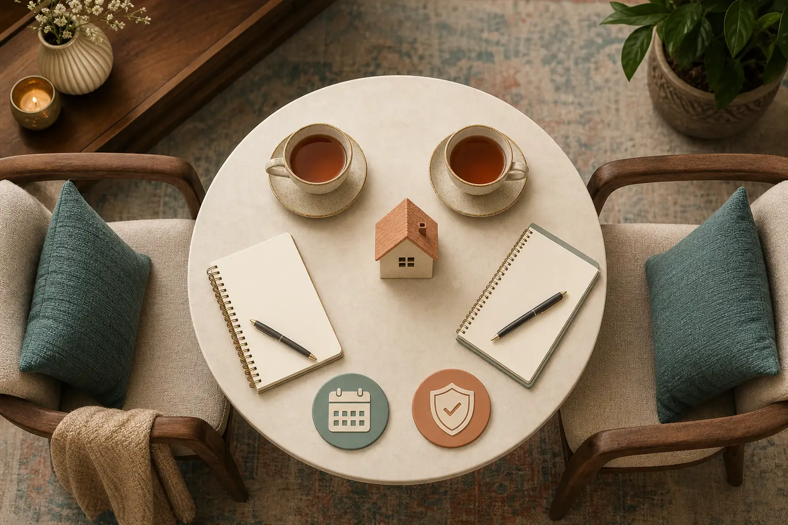 Two chairs and practical conversation prompts for discussing home, timing, privacy, and shared responsibilities before saying yes